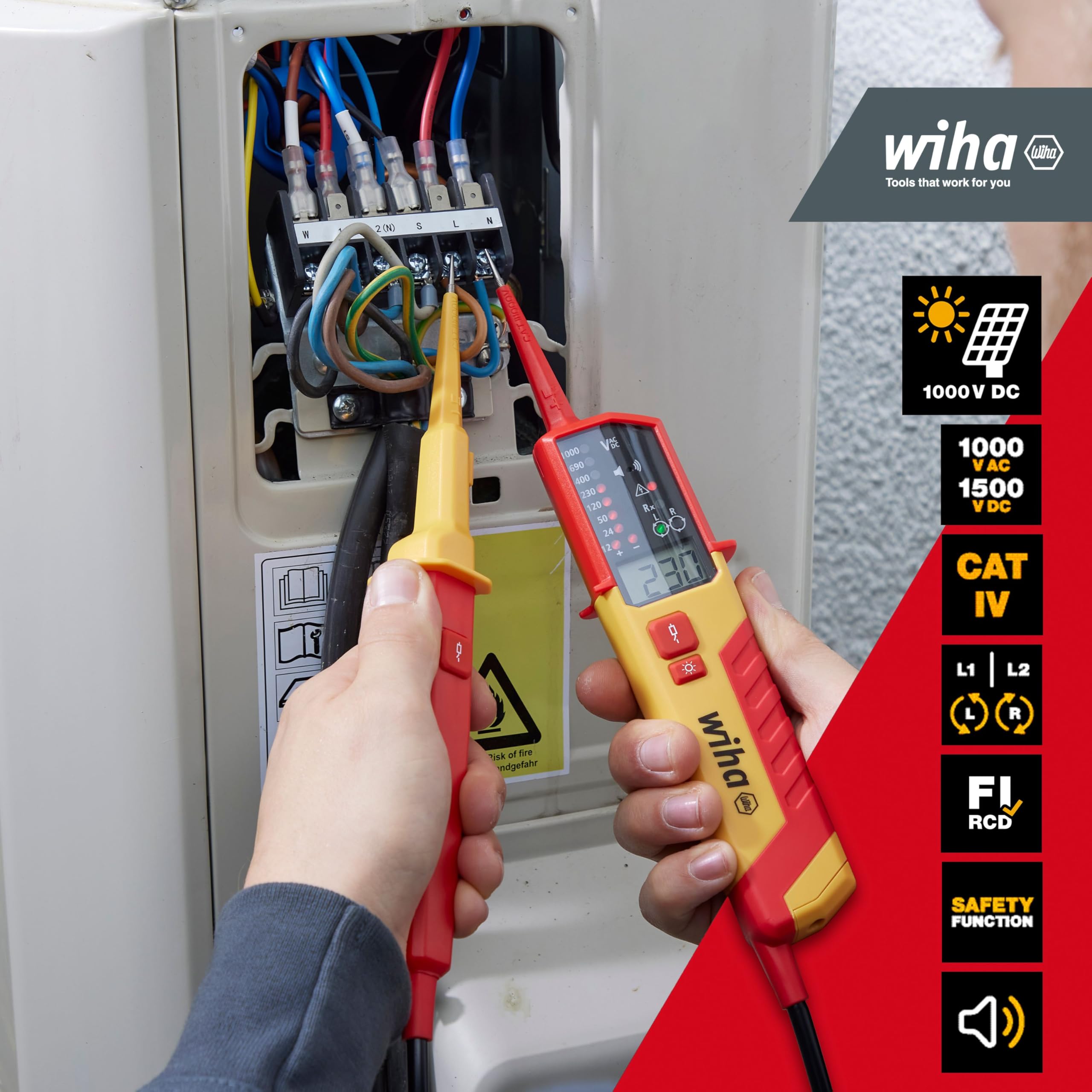 Wiha Testeur de tension et de continuité 0,5-1.000 V CAT IV pour photovoltaïque
