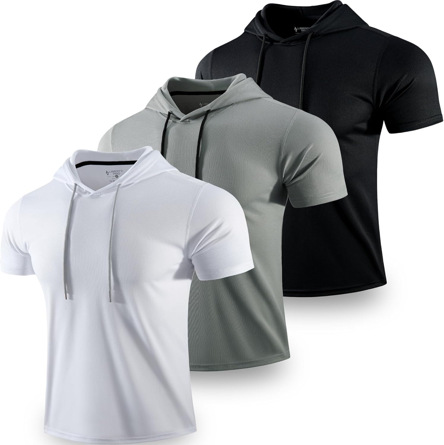3 Pack: Men's Lightweight Short Sleeve Workout Hoodies, Athletic Dry Fit Hooded T Shirts for Gym Running