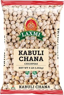 Laxmi Kabuli Chana White Chickpeas - Premium Whole Dry Chickpeas, 4 Pound Bulk Bag for Curries & Salads