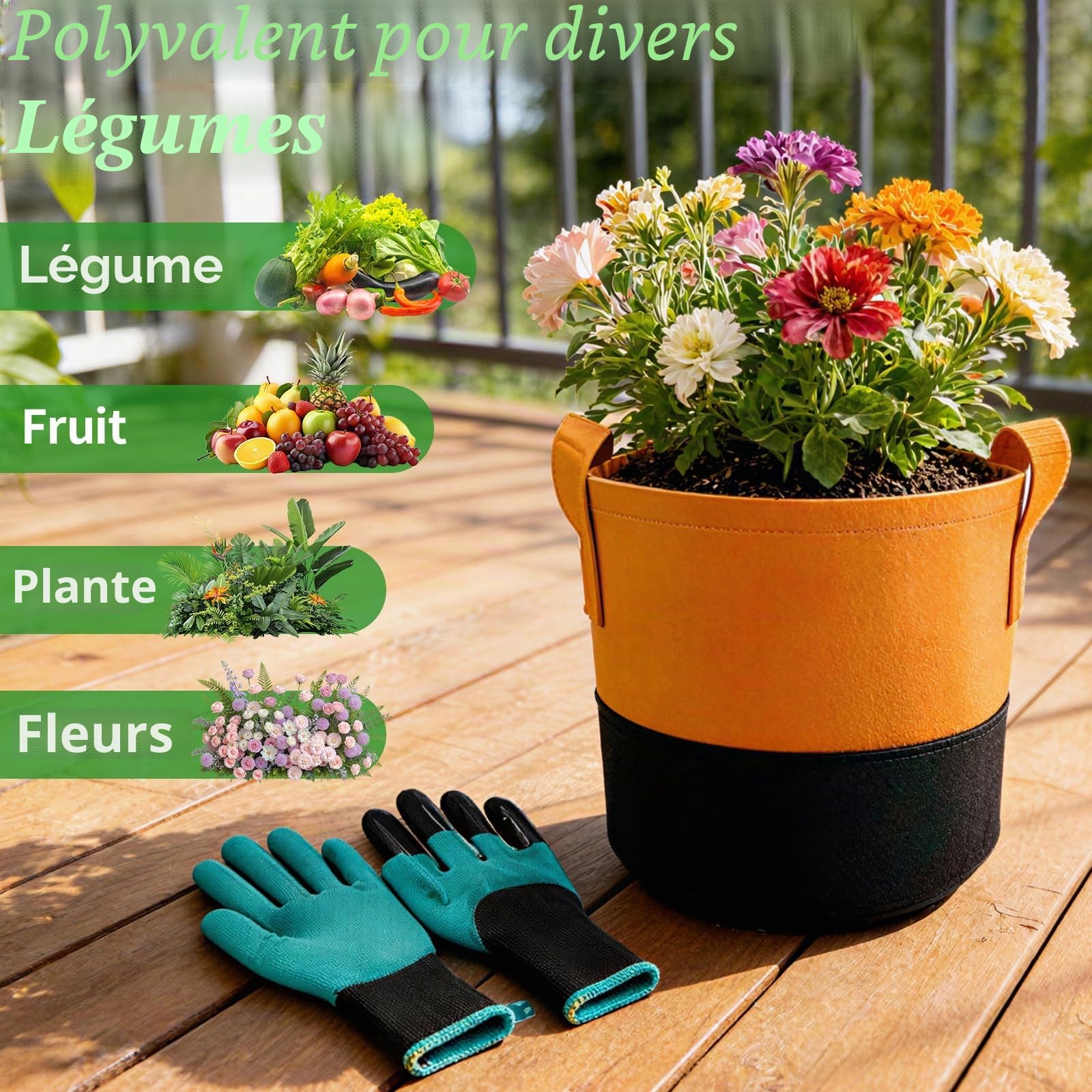 Sac de Plantation Lot de 3, Sacs à Patates de 10 Gallons avec Gants Tapis de Jardin et étiquettes Plantes, Sacs de Plantation pour Pommes de Terre, Légumes et Fleurs au Jardin et à l'extérieur