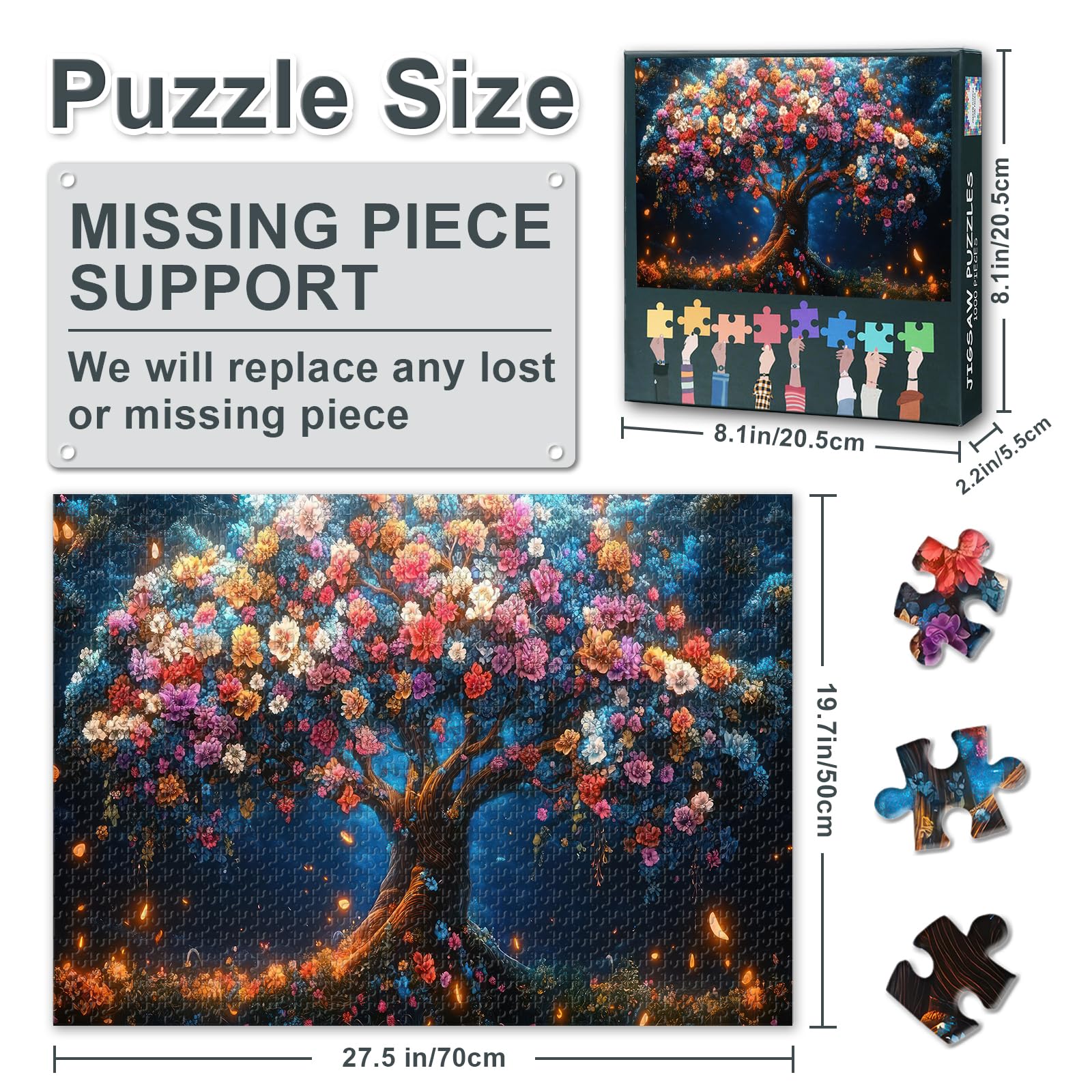 Majestic Tree 1000 Piece Puzzle for Adults, Vibrant and Colorful Flower Tree Puzzle for Adults - Image 3
