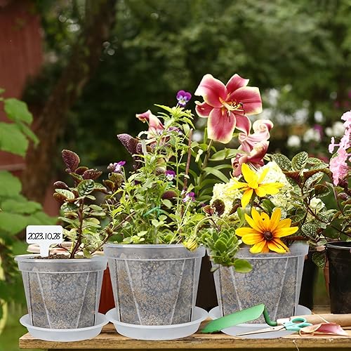 Miniatura 7 de Fairooth Paquete de 15 macetas transparentes para vivero con bandejas de plástico transparente de 567 pulgadas con orificio de drenaje, macetas de