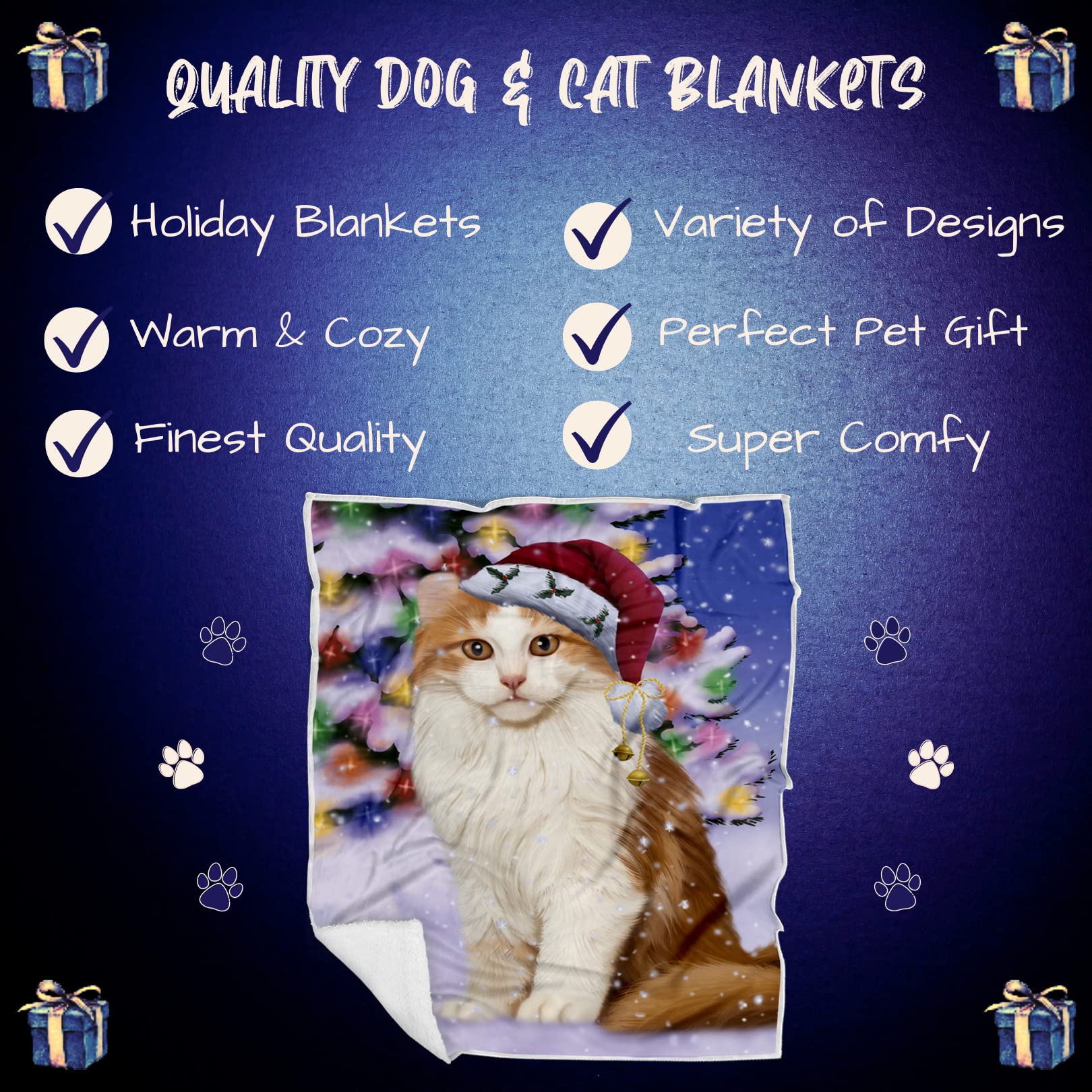 Doggie of the Day American Curl Cat Blanket - Christmas Winterland Wonderland - Super Soft & Warm Pet Theme for Sofa or Bed, Warm Fleece, Sherpa or Woven Material, BLNKT88376 (30x40 Fleece)