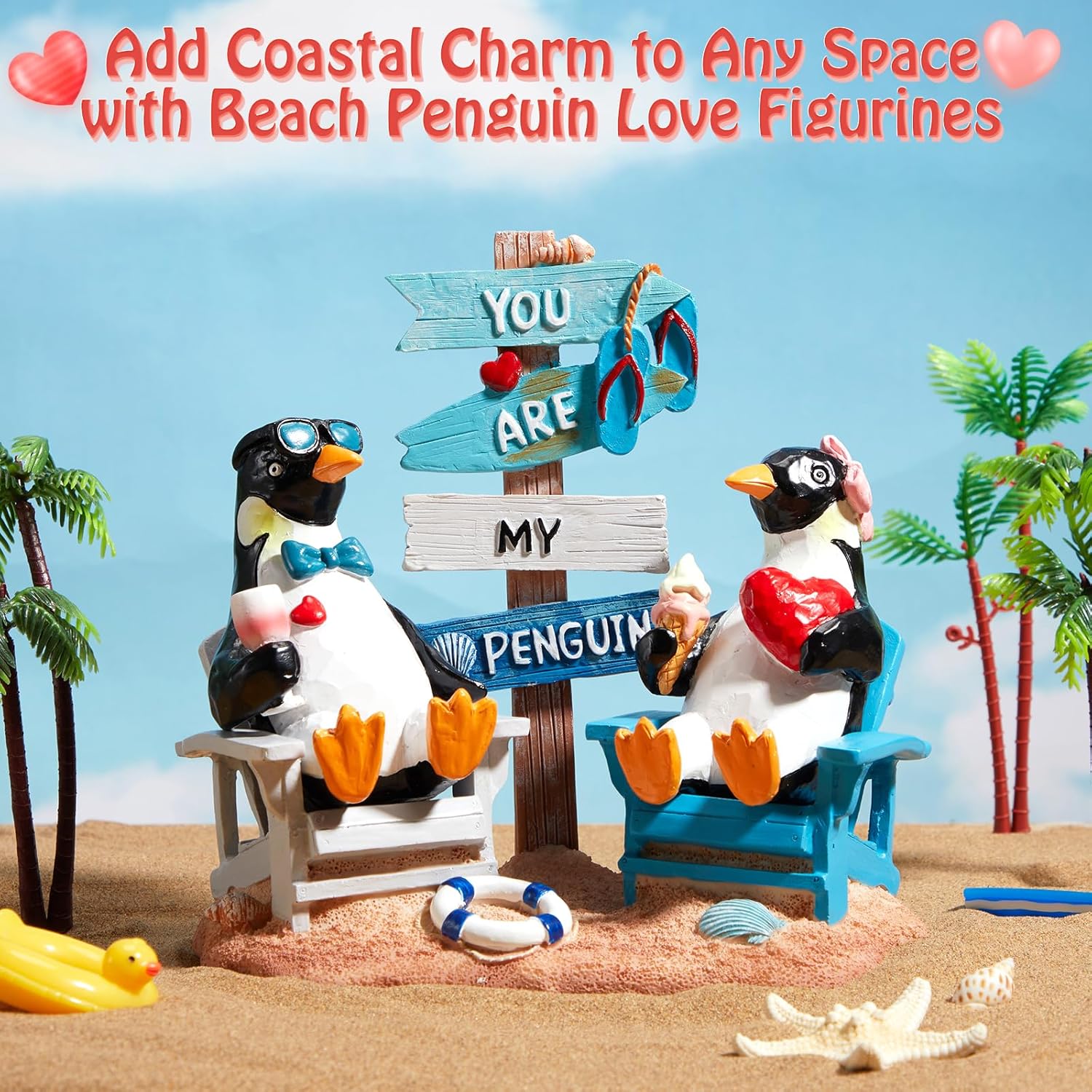 Valentine's Gift for Him Her Couple Penguin Statue for Husband Wife Girlfriend Beach House Decor You are My Penguin Table Mantle Tabletop Wedding Engagement Birthday Anniversary - Image 2