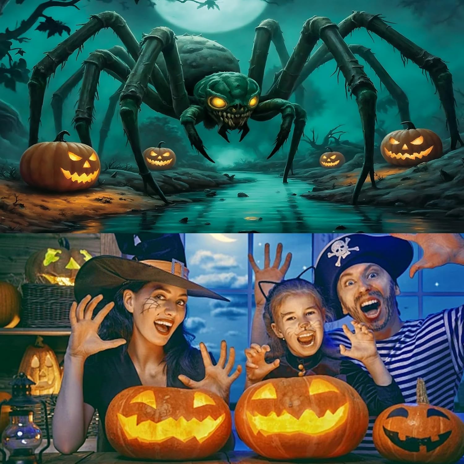 Black Terrifying Halloween Theme Horror Garage Door Banner Giant Scary Spider Cover Garage Banner Spooky Atmosphere Scary Party Banner Decoration, 192.13" x 82.68"