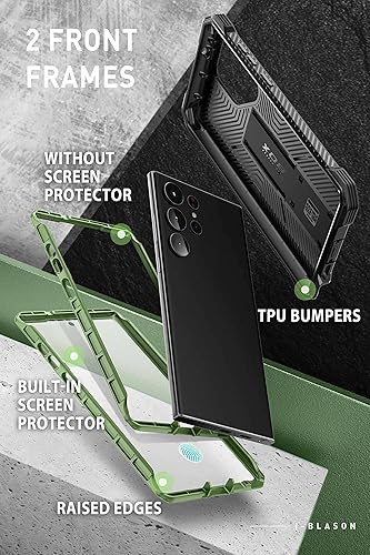 Miniatura 2 de i-Blason Funda para Samsung Galaxy S23 Ultra con soporte, 2 marcos frontales, protector de pantalla integrado, funda de clip para cinturón, funda