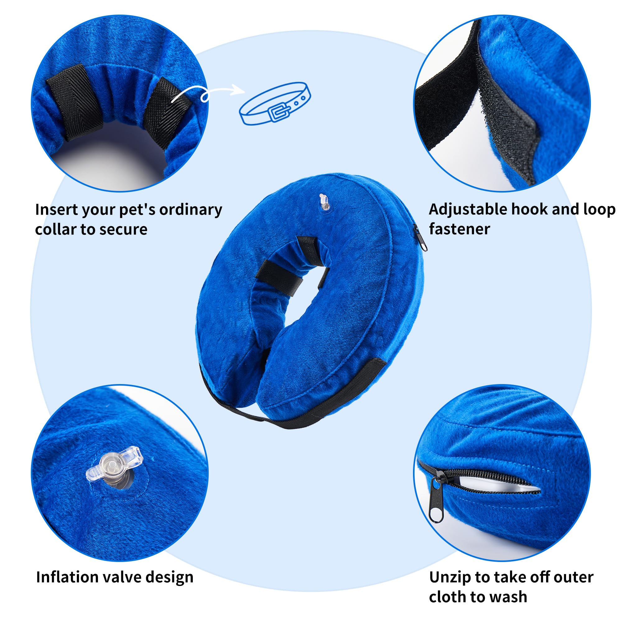 Collare gonfiabile per cani, collare protettivo regolabile dopo interventi chirurgici, morbido collare anti-perdite con materiale traspirante, collare elisabetano per cani (blu, L)