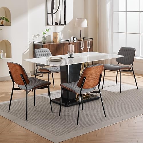Miniatura 24 de Juego de 4 sillas de comedor, sillas para comedor y cocina, silla de acento moderna de mediados de siglo certificada FSC, sillas tapizadas de piel