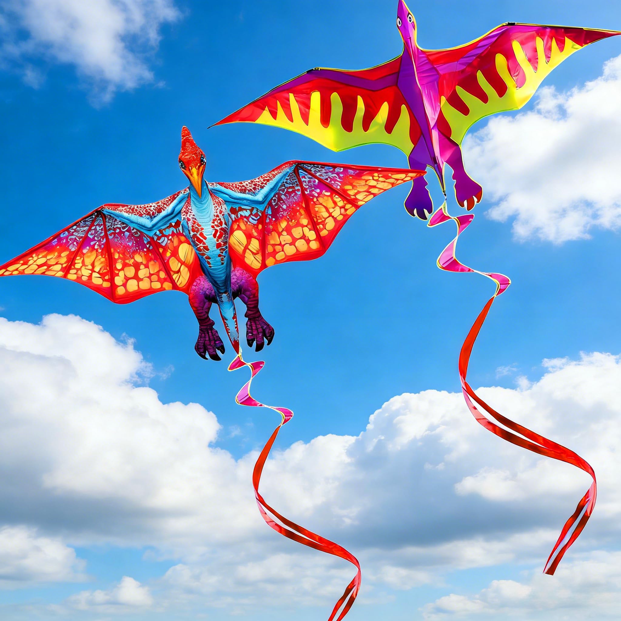 Touch the sky Lot de 2 Cerfs-Volants Dragon pour Enfants et Adultes, Facile à Voler, Tissu Exquis et Structure Unique, Idéal pour Les Jeux et Activités de Plein Air, Parfait pour Les Débutants.
