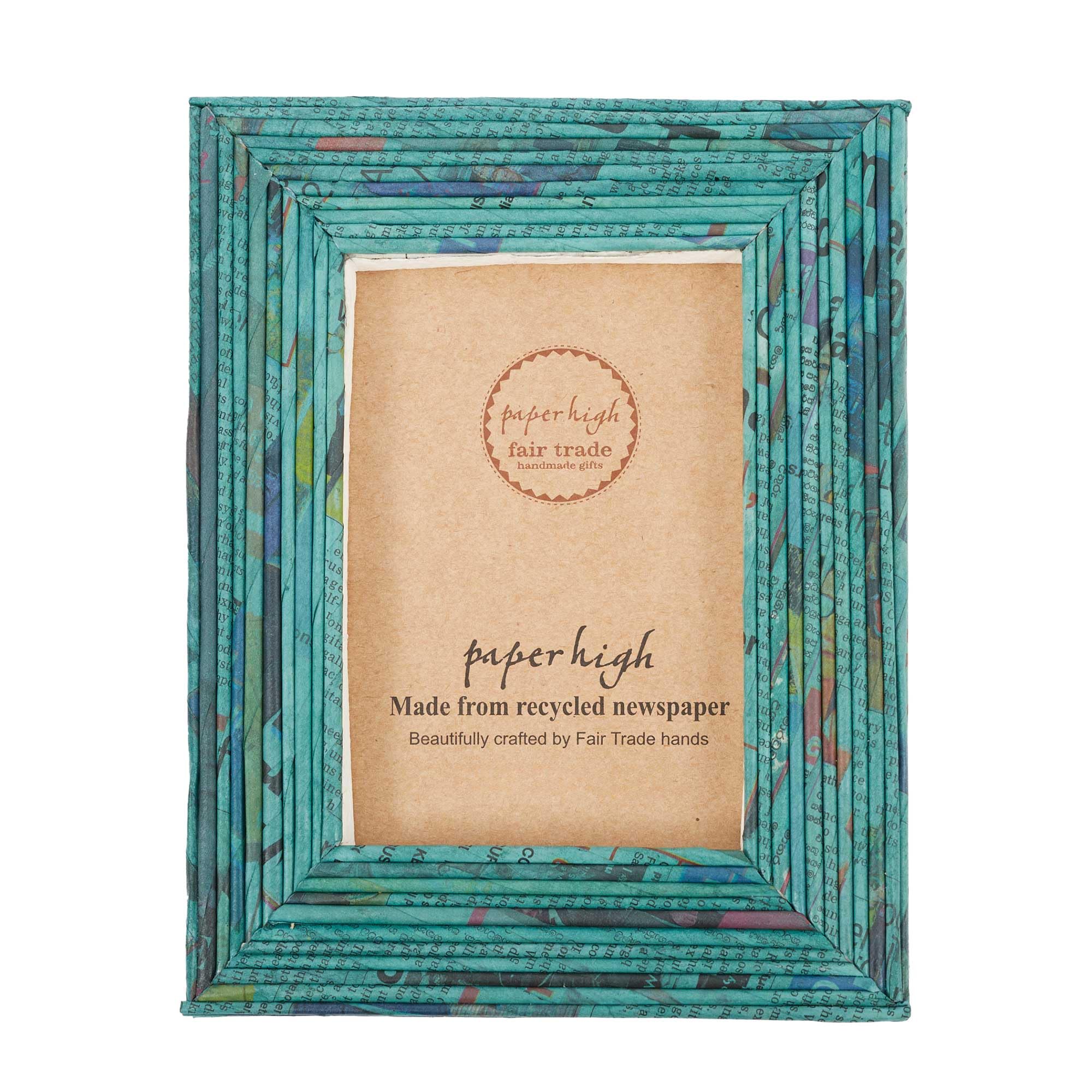Paper High Teal Recycled Newspaper Photo Frame | 6 X 4, 7 X 5 And 10 X 8 Inches | Sustainable Picture Frame | Handmade Colourful Frames | Fair Trade Gifts (, To Fit A 10X8 Photo)