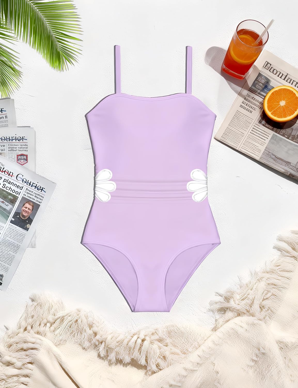 Girls One-Piece Swimsuits Cut Out Crew Neck Adjustable Straps with Padding Bathing Girls Swimwear 9-16 Years