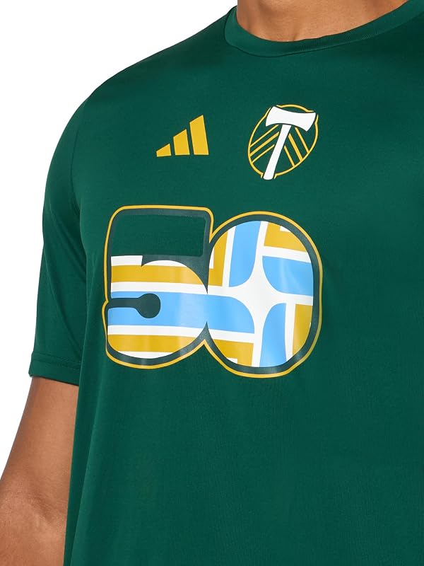adidas Men's Portland Timbers Pre-Game Short Sleeve T-Shirt, Dark Green/Portland Timbers, Medium by adidas - Image 3