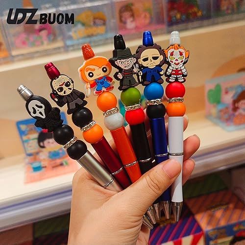 Miniatura 5 de LDZBUOM 11 bolígrafos de rol de película de terror, novedosos bolígrafos de terror espeluznantes de Halloween para la escuela, suministros de