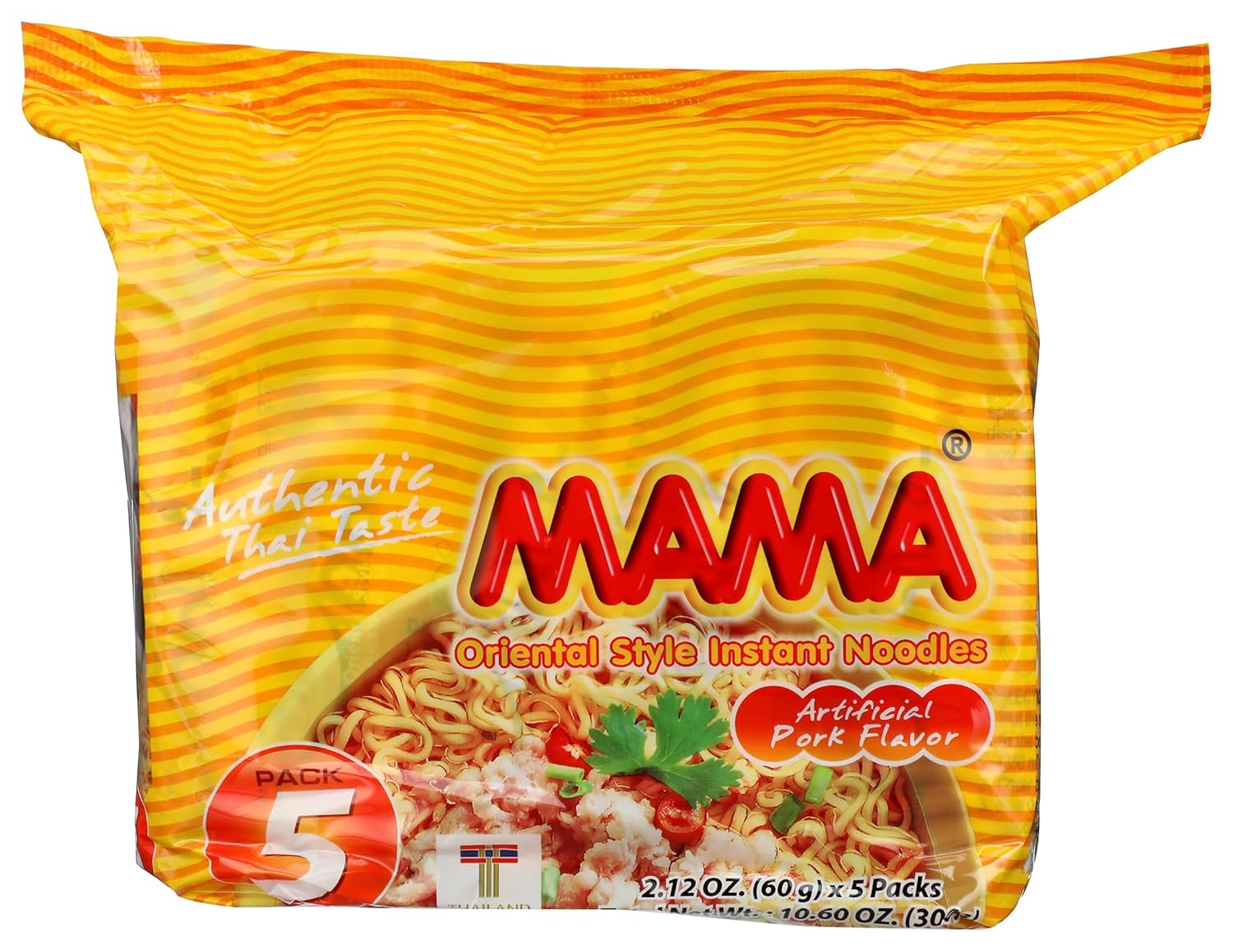 Mama Oriental Style Instant Noodles, Pork Flavor, 5 Count, 10.58 Ounce (Pack of 6)