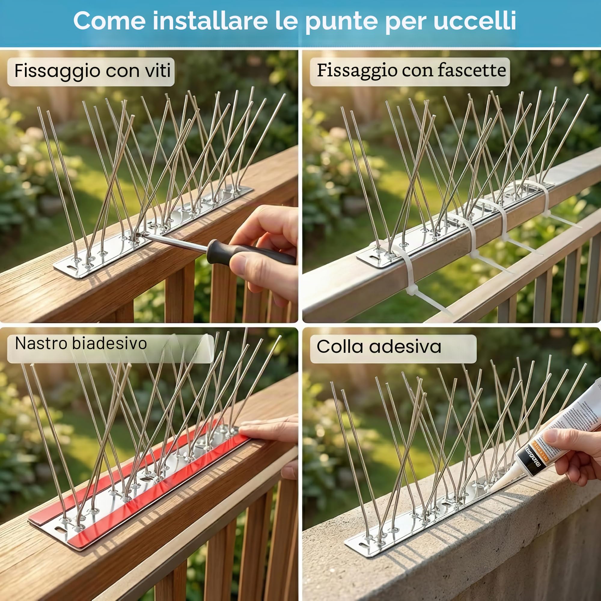 Spigoli per uccelli da 6 m, in acciaio inossidabile 304, deterrenti per uccelli per esterni, per tenere lontani gli uccelli dagli uccelli dispositivi di spavento all'aperto, 30 pezzi