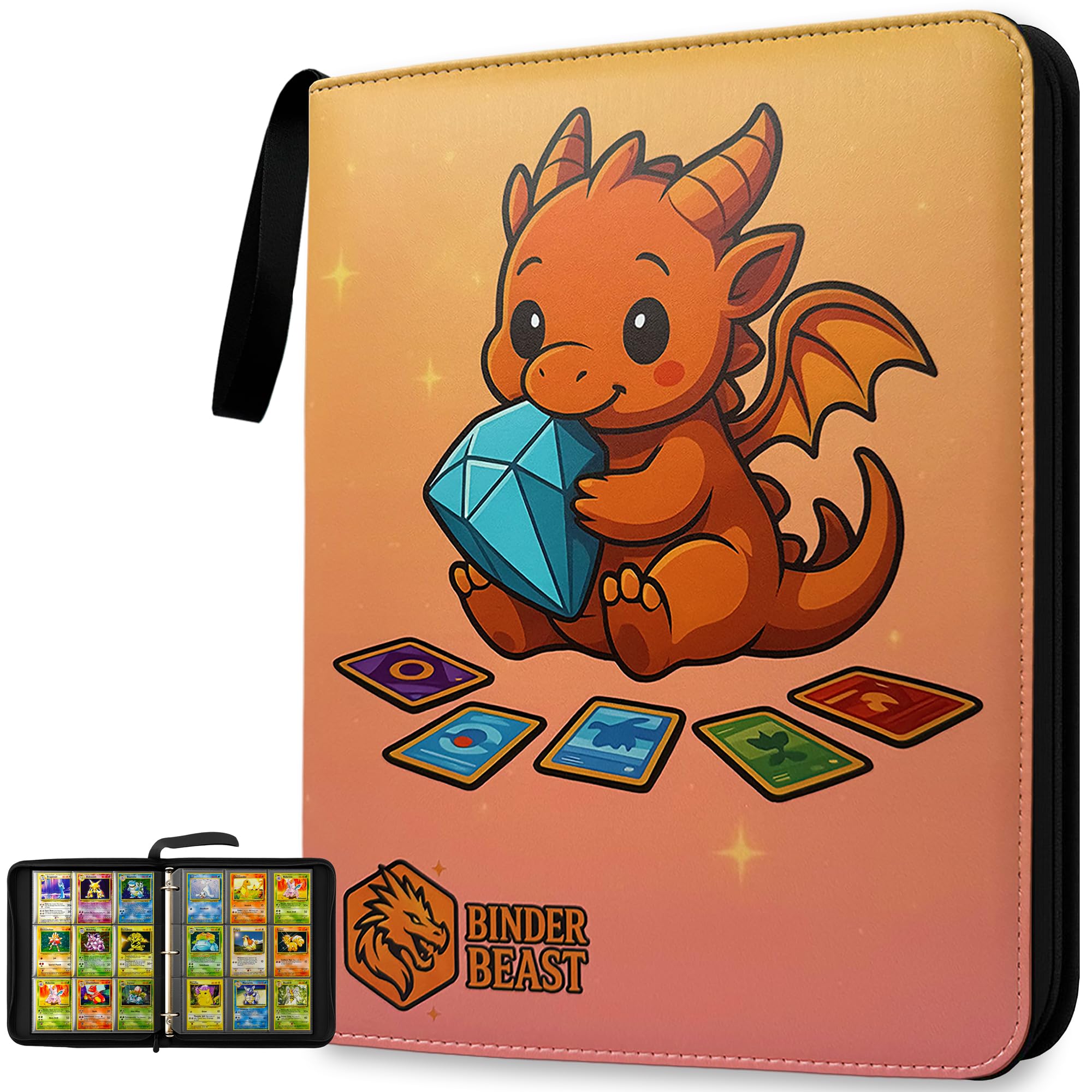 Binder Beast Trading Card Binder 9 Pocket Trading Card Albums, 900-Capacity Card Binder Storage | 50 Top-Loading Pages | Premium PU Leather Material | Collection Binder with Zipper for Adults & Kids