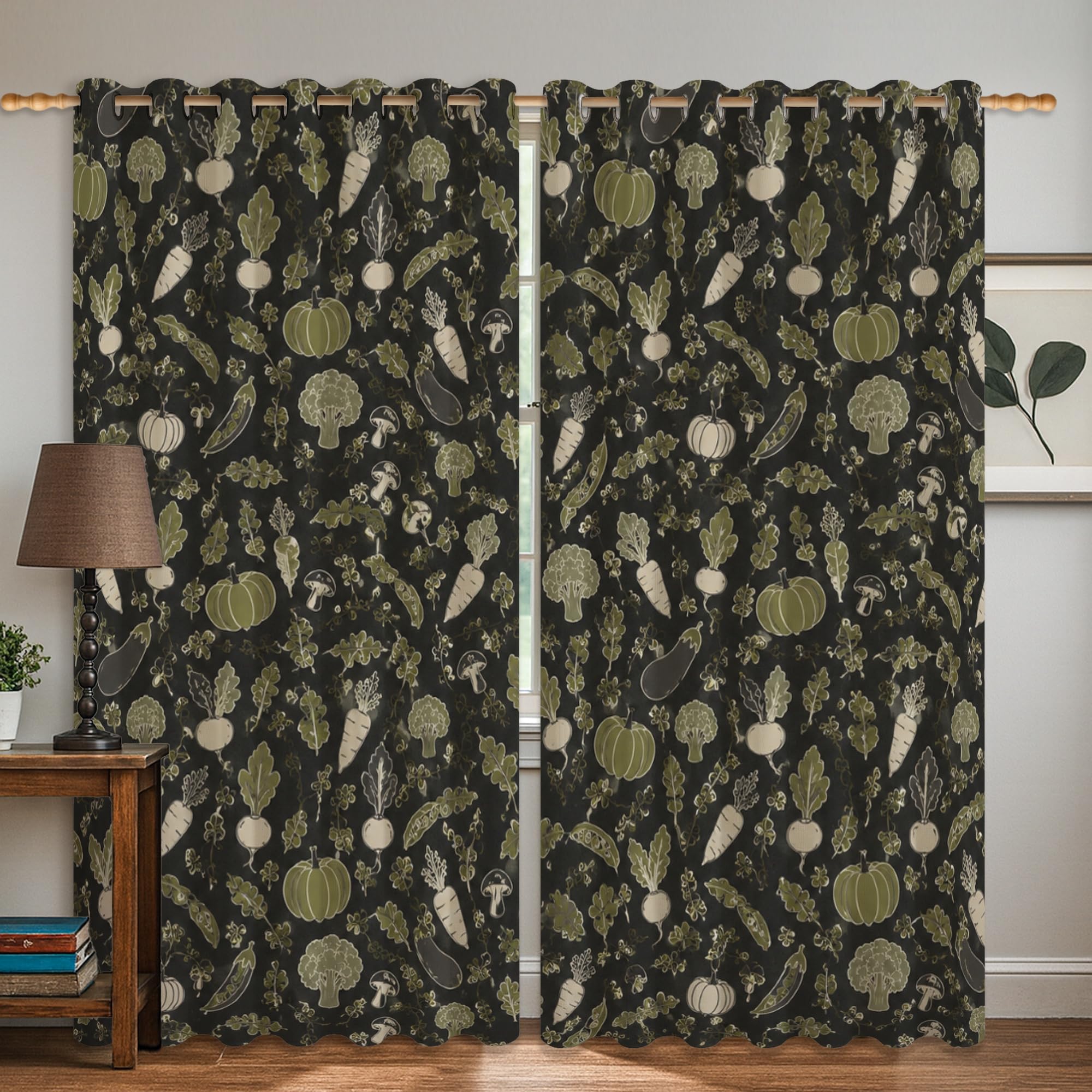 Rideaux occultants de salon 132x183 motif brocoli carotte citrouilles