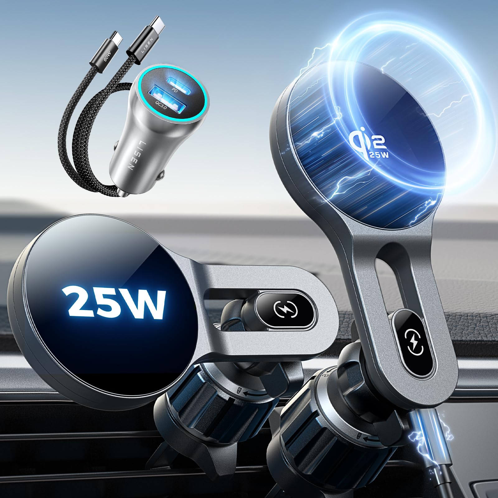 Amazon.co.jp: 【LISEN強化版Qi2認証25w充電】スマホホルダー車