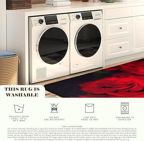 Miniatura 4 de Alfombra abstracta de color rojo con hojas negras, alfombra lavable de 5 x 7 pies, antideslizante y no desprende pelusa, para sala de estar,