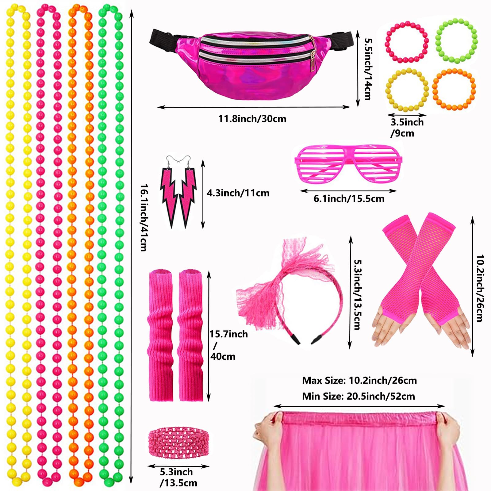 XCMVCN 80s & 90s Outfit Women, Costume 80s Women's for Fancy Dress and Theme Party Neon Accessories Theme Party - XXL - Image 3