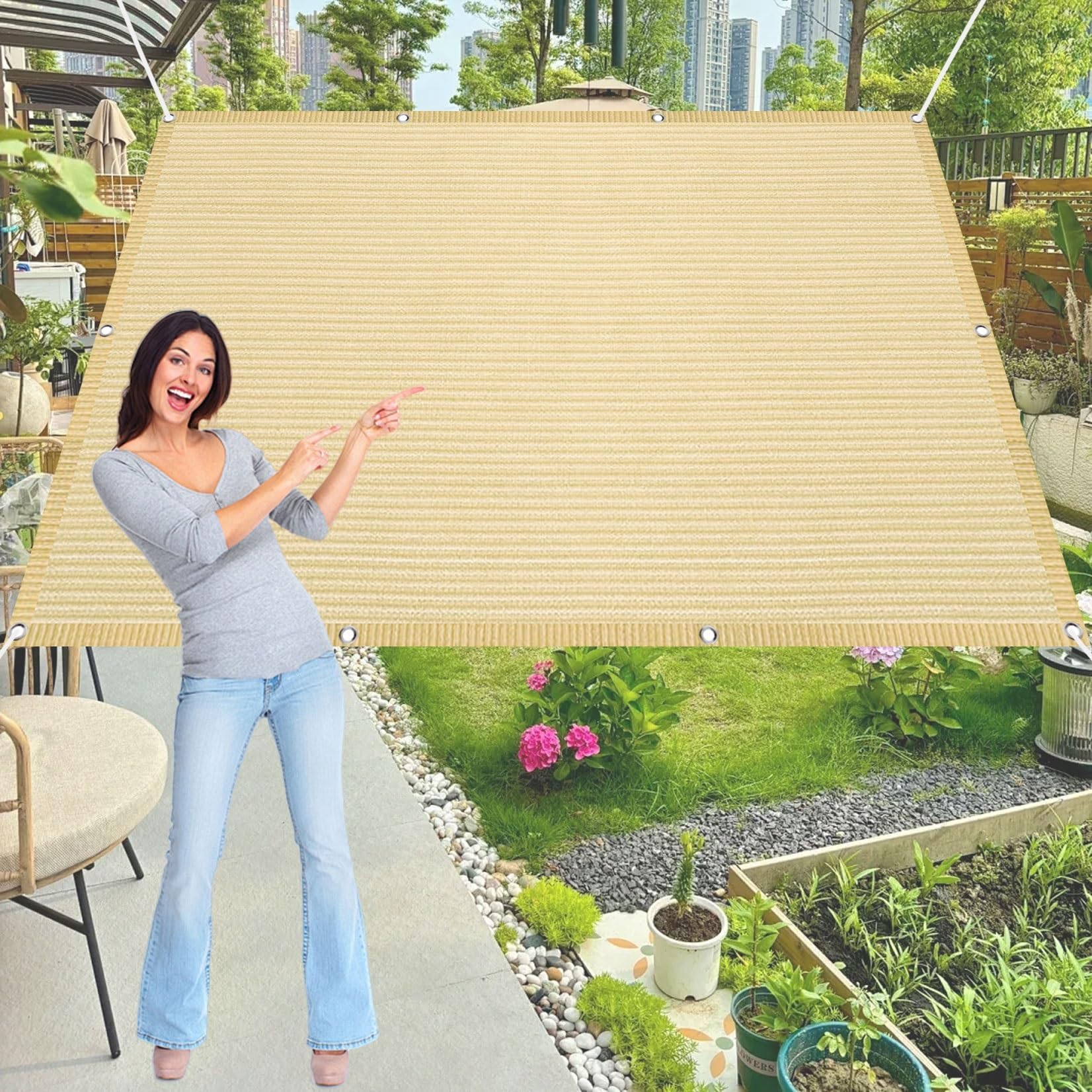 Voile d'ombrage de jardin crème pour repas en terrasse