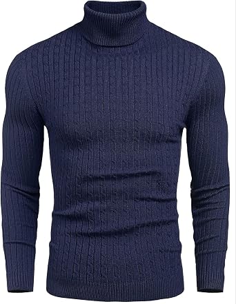 nine bull Mens Slim Fit Turtleneck Sweater Cable Knit Thermal Pullover Sweater