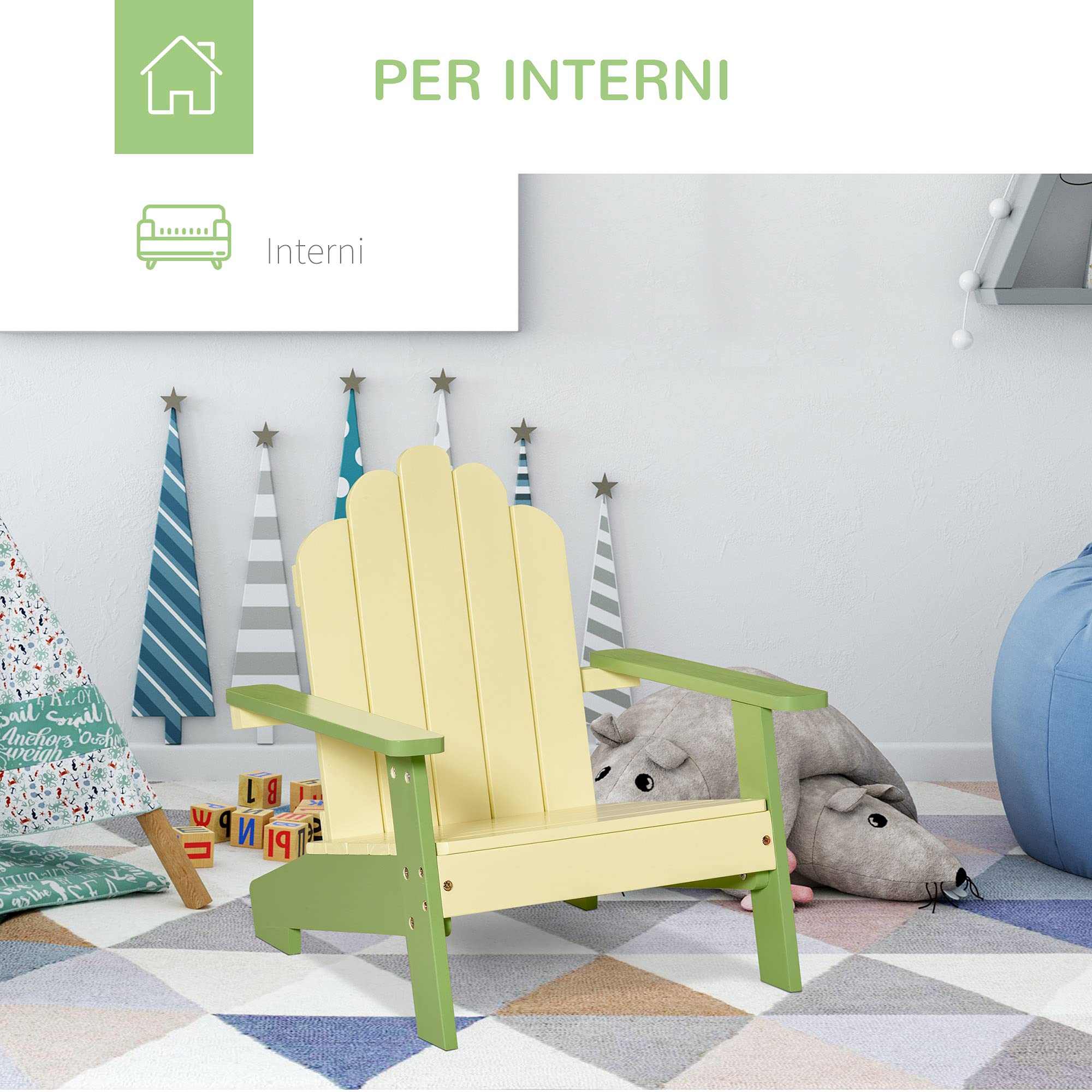 Outsunny Sedia per Bambini da Giardino Adirondack in Legno di Pino Verde