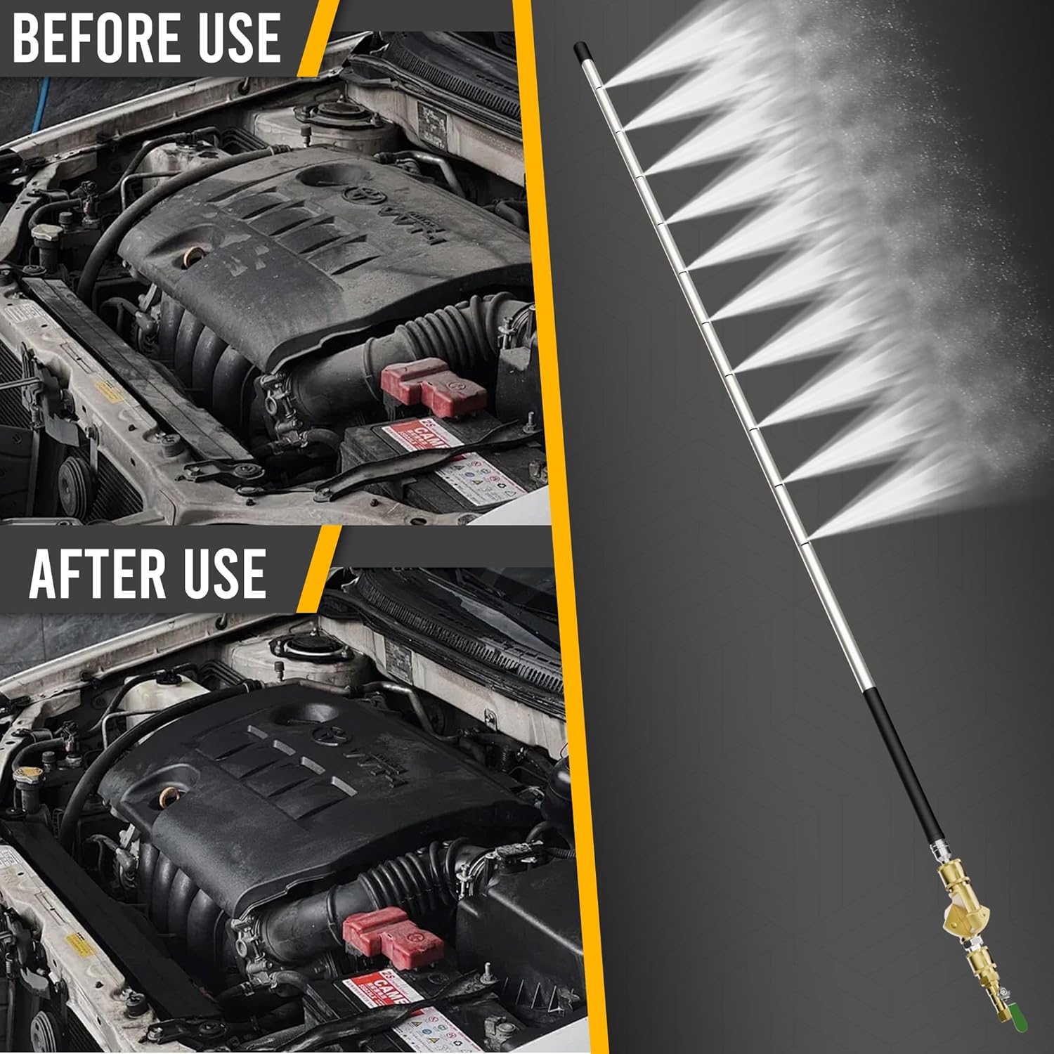 24" Radiator Cleaning Wand, 10-Hole Fan Spray Nozzle with 5 Tips, 304 Stainless Steel Round Tube, 1600 PSI High Pressure Washer Tool for Car Truck SUV AC Condenser