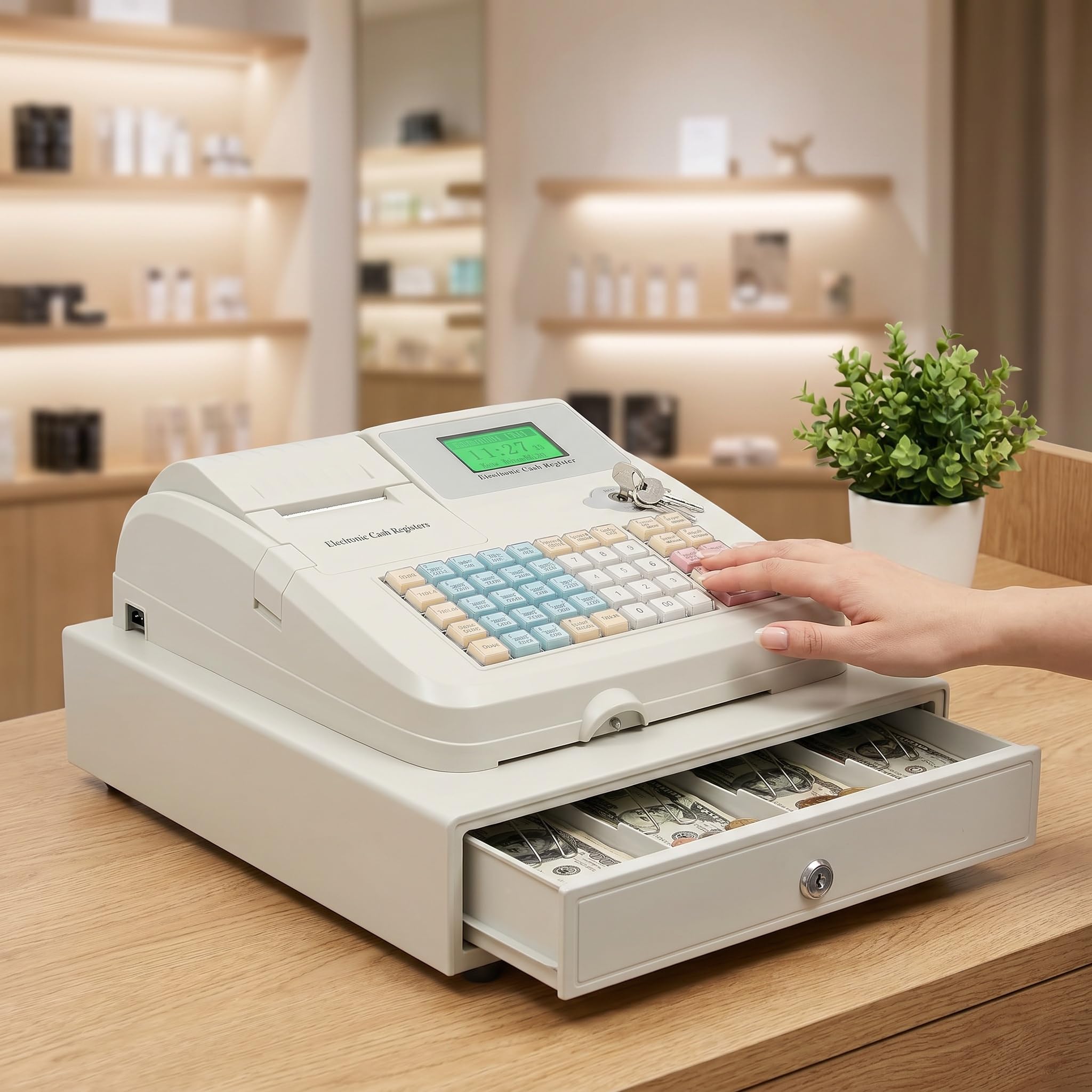 Sistema Tpv Digital Led De 48 Teclas con Cajón - Caja Registradora Electrónica Multifuncional para Comercios Y Restaurantes - Solución Eficiente para La Gestión De Efectivo