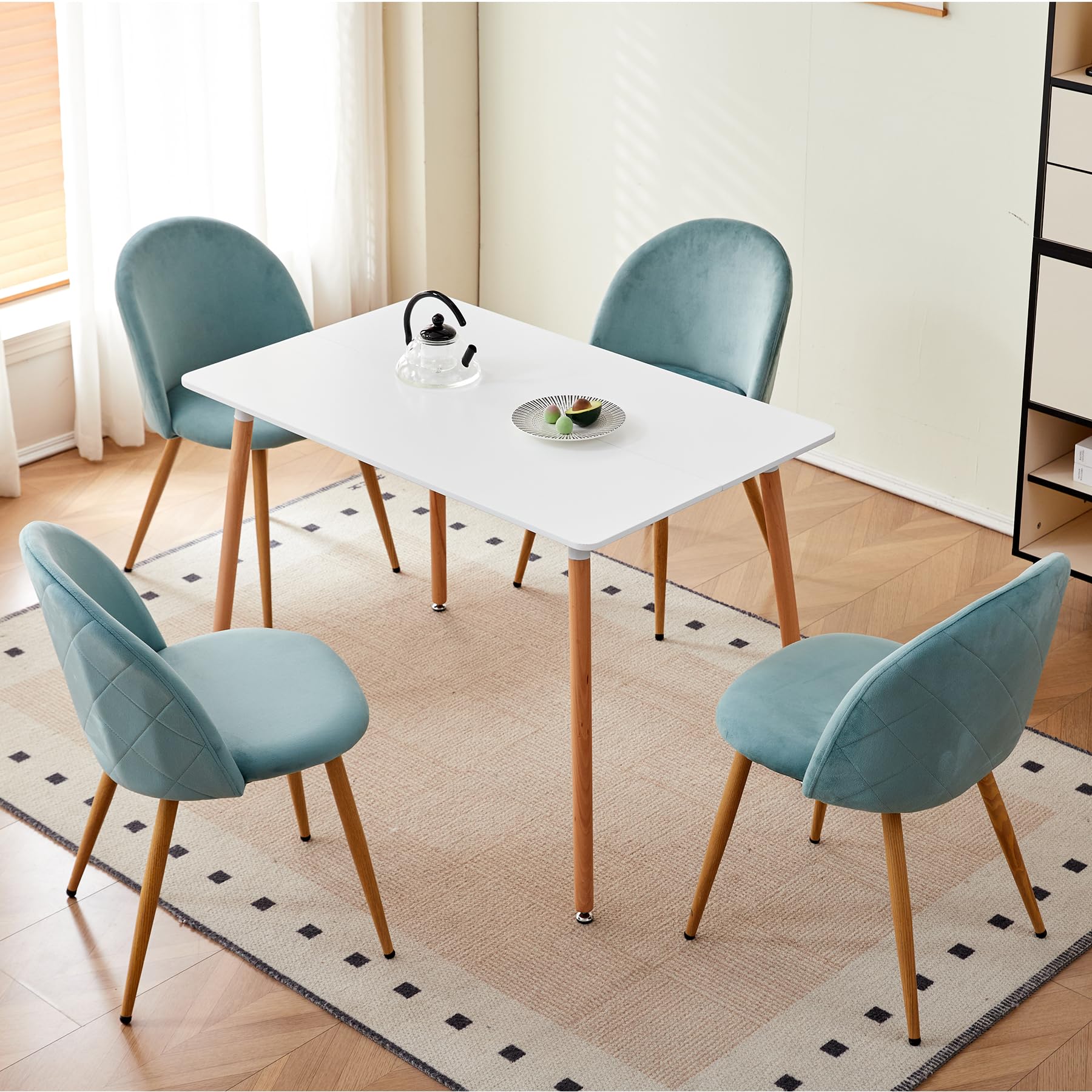 GrandCA HOME Juego de 4 Sillas De Comedor De Terciopelo, Sillas De Cocina con Cojín De Asiento De Terciopelo Suave, Sillas De Comedor Laterales Tapizadas para Sala De Estar, Verde