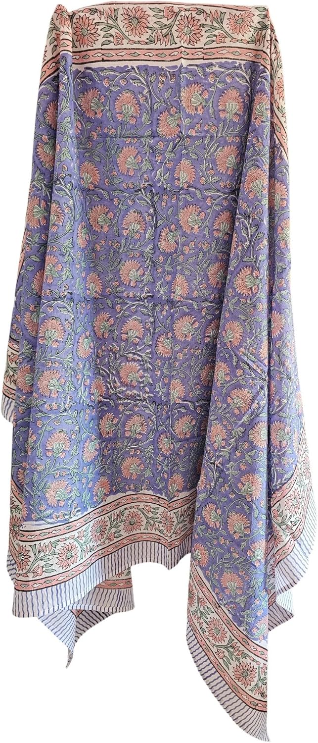 INDIANHANDICRAFT Floral Handmade Handblock Printed 100% Pure Cotton Sarong Pareo for Women, Pefect Beach Cover-up or Wrap, Size - 44 inch X 72 inch Multicolor