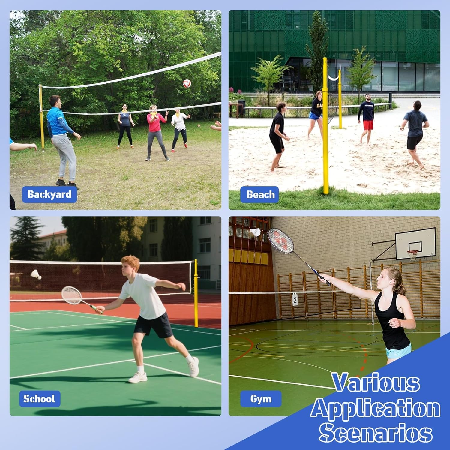 Postes De Voleibol para Jardín, Red De Voleibol con Postes, Poste De Voleibol De 4 Alturas Ajustables con Red De Voleibol/bádminton para Interiores Y Exteriores.