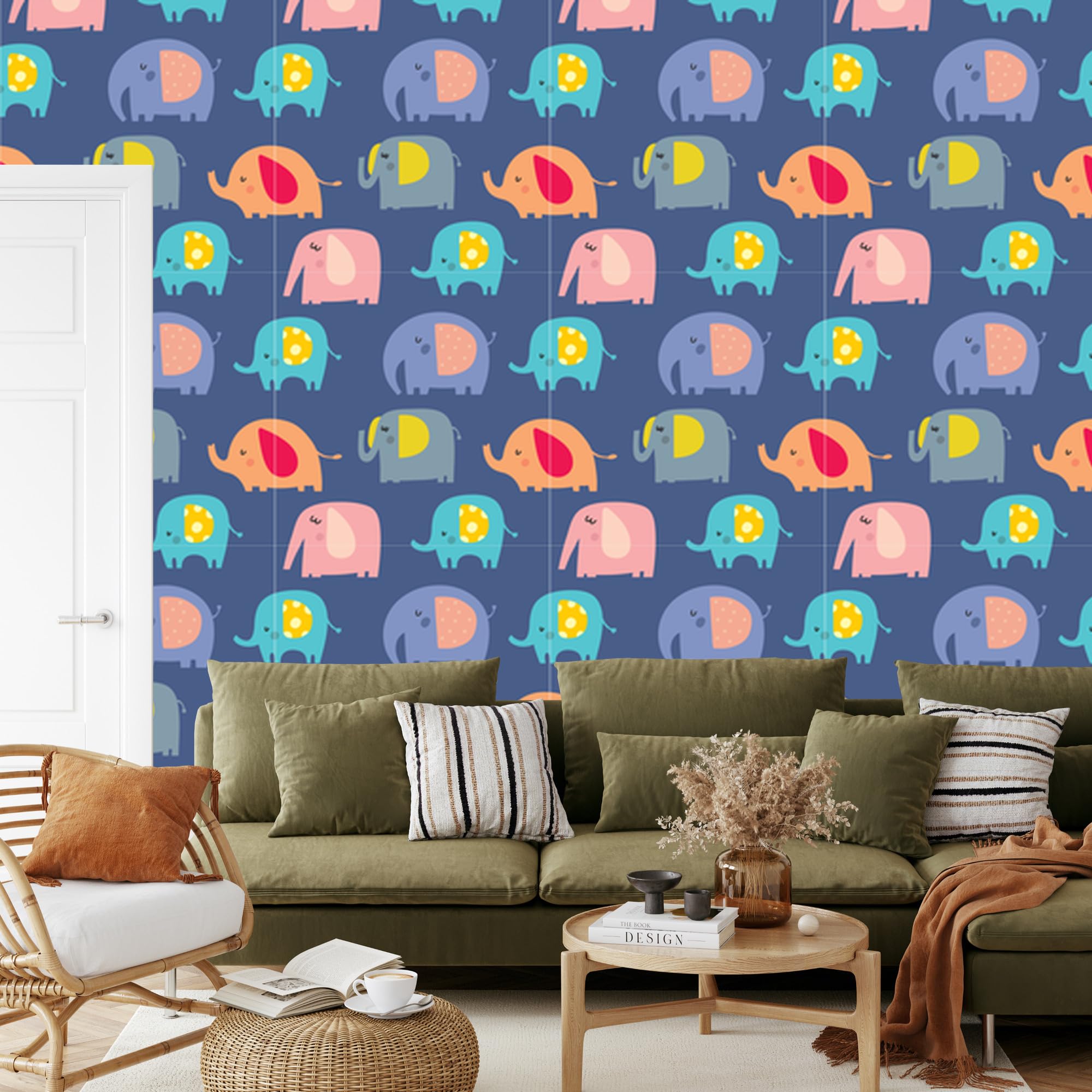 Vliestapete Bunte Elefanten und Tiere 50 x 1000 cm