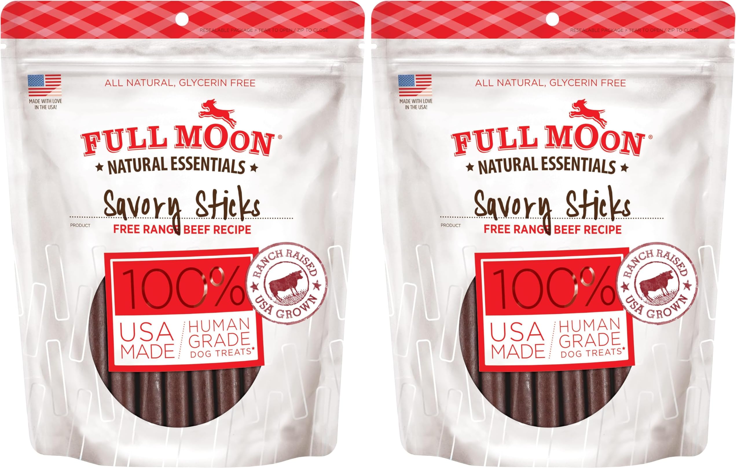 Full Moon All Natural Human Grade Dog Treats, Essential Beef Savory Sticks, 22 Ounce, 1.375 Pound (Pack of 2) Beef 1.38 Pound (Pack of 2)