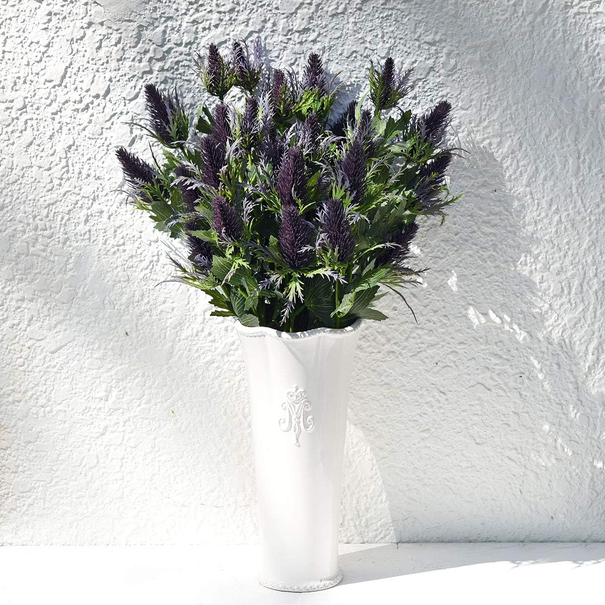 FiveSeasonStuff Real Size Artificial Thistle Flowers Real Touch 8 Stems Rustic Purple and Green Thistle Decor Spray Eryngium | Sea Holly for Wedding Bouquet Centerpiece 26 inches