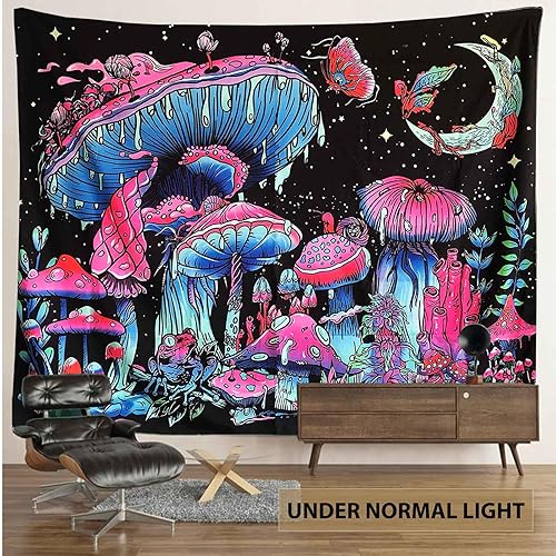 Miniatura 7 de Tapiz de hongos de luz negra, tapiz que brilla en la oscuridad, tapiz de plantas de luz negra, tapiz de fantasía reactivo a los rayos UV, hongo,