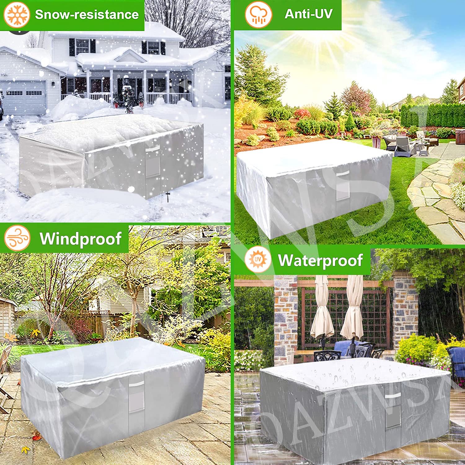 Housse imperméable et résistante pour meubles de terrasse d'extérieur en tissu Oxford 420D pour meubles de jardin, protection coupe-vent et anti-UV Gris argenté 200,7 x 160 x 68,6 cm