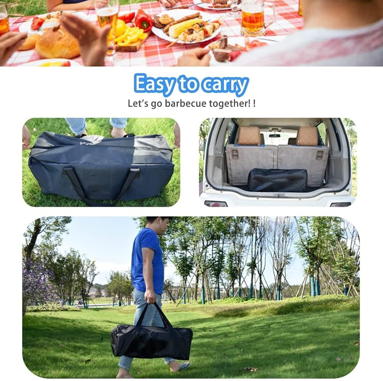 Solar Powered Camping Grill, Portable Solar Cooker, 2.6L Large Capacity Outdoor Barbecue Grill, Clean Energy Double Tube Solar Oven for Camping & Hiking (Light + Electricity + Carbon)