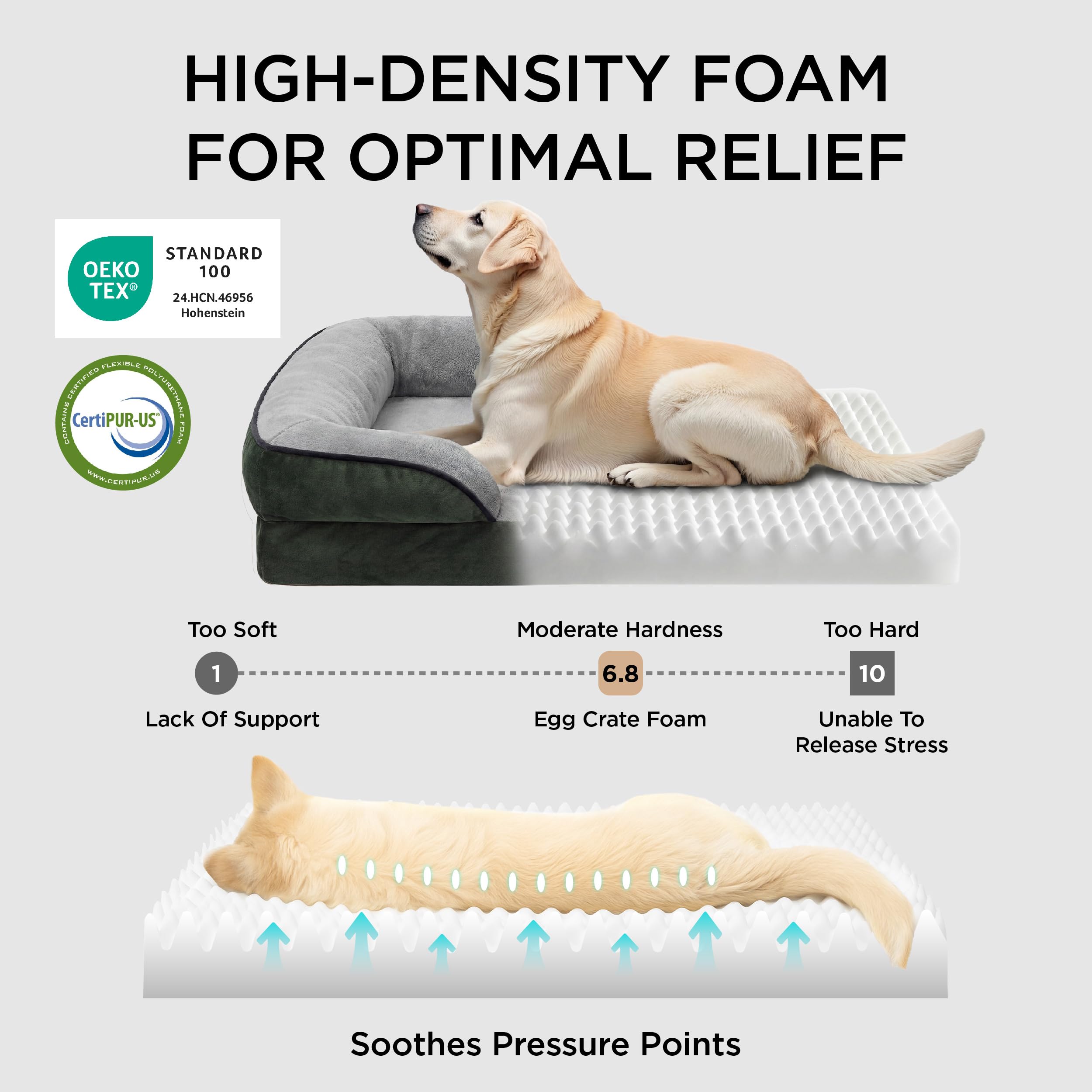 Bedsure Letto per Cani Grande 122x89x20cm - Divano per Cani Taglia Grande in Uovo Foam, Colore Verde scuro, Cuscino per Cani Sfoderabile e Lavabile