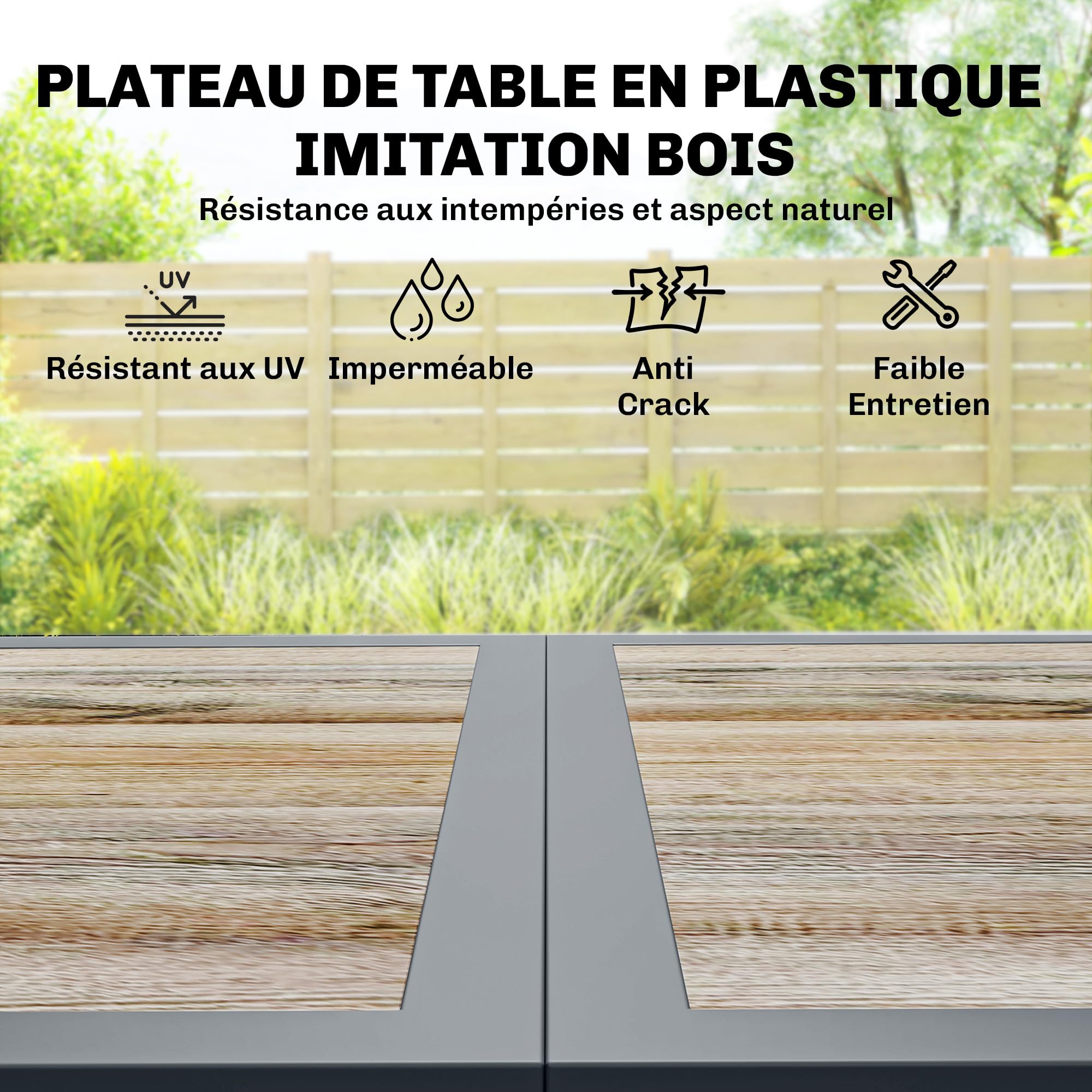 Outsunny Salon de Jardin 7 Pièces - Table Effet Bois sans Entretien et 6 Chaises Empilables en Textilène - Ensemble Mobilier de Jardin Résistant pour Repas en Terrasse, Gris Anthracite