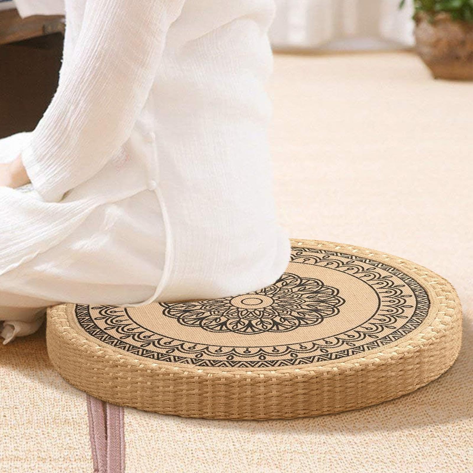 Cuscino per Meditazione Cuscino Rotondo Intrecciato a Mano per Sedute a | Seduta Morbida e Stabile per Yoga Soggiorno Meditazione