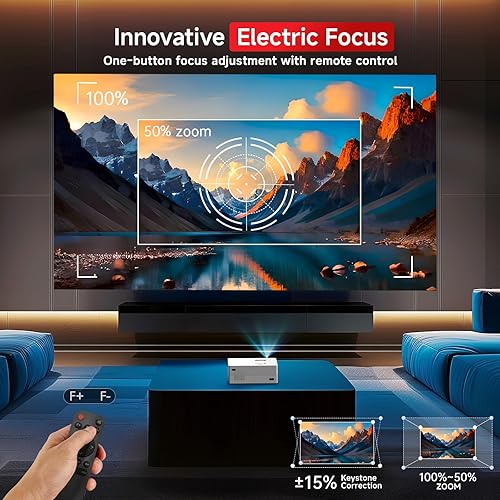 Miniatura 2 de Enfoque eléctrico Mini proyector con WiFi y Bluetooth, proyector portátil nativo 1080P compatible con 4K, proyector exterior de 15000L para cine en