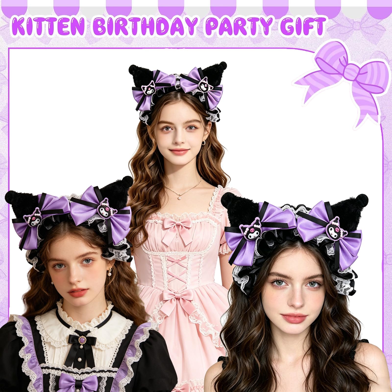 kuromi様order ふわり髪飾り♡ 顎紐取り外し可能♡イヤリング込み Amazon.com: Roffatide Anime Kuromi Hairpin Ear Plush Hairband With