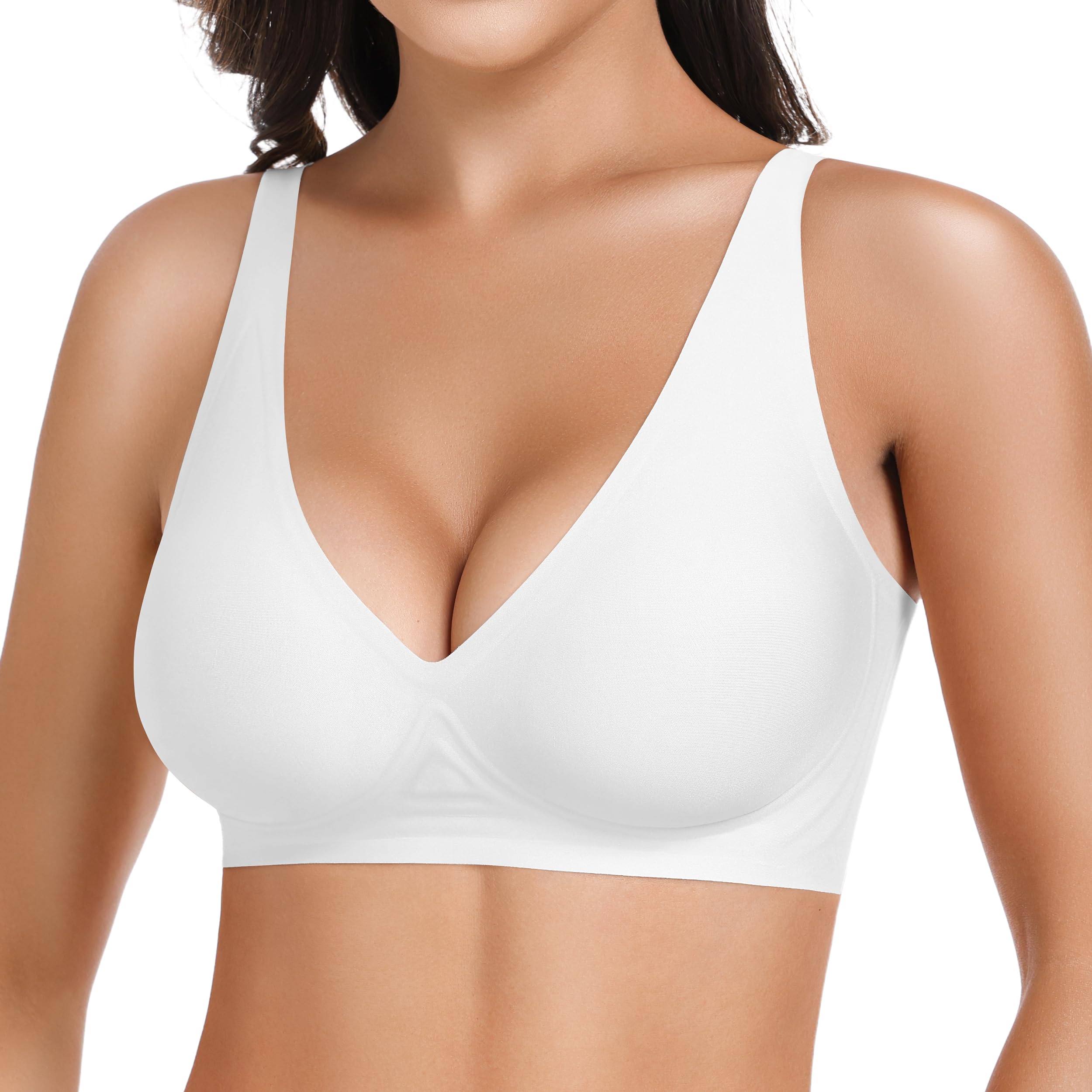 HBselect Nahtloser BH Damen Ohne Bügel V-Ausschnitt Bralette Weicher Push-Up BH Gepolstert Klassische Bustier T-Shirts BH Seamless Bra mit Zusätzlicher BH-Verlängerung