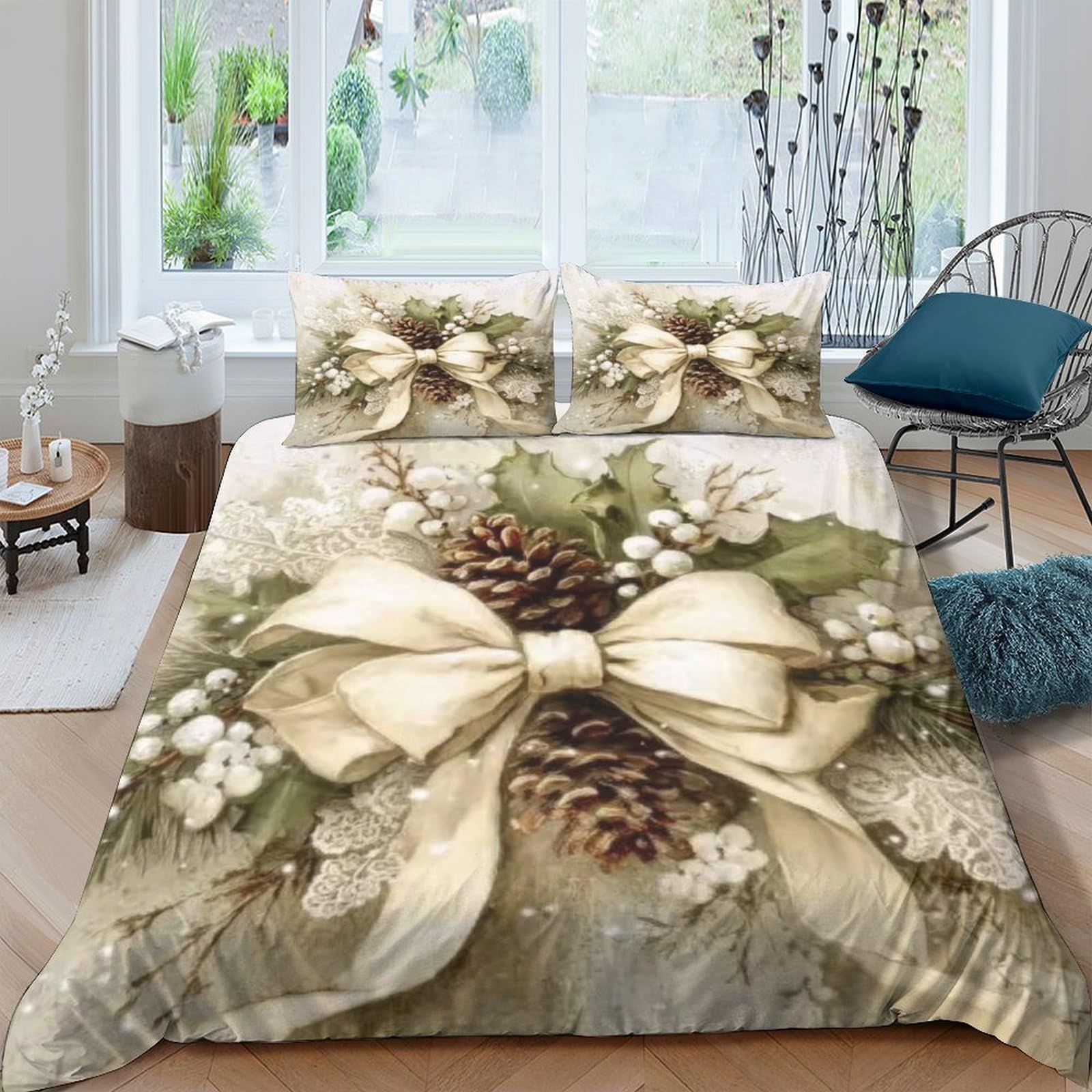 Ctjqhvkz Style-2 3D Printed Pinecone Ribbon Fitted Sheet Microfiber Soft Beige Green Mattress Cover For Bedroom Guest Room Decor Single（135X200cm）