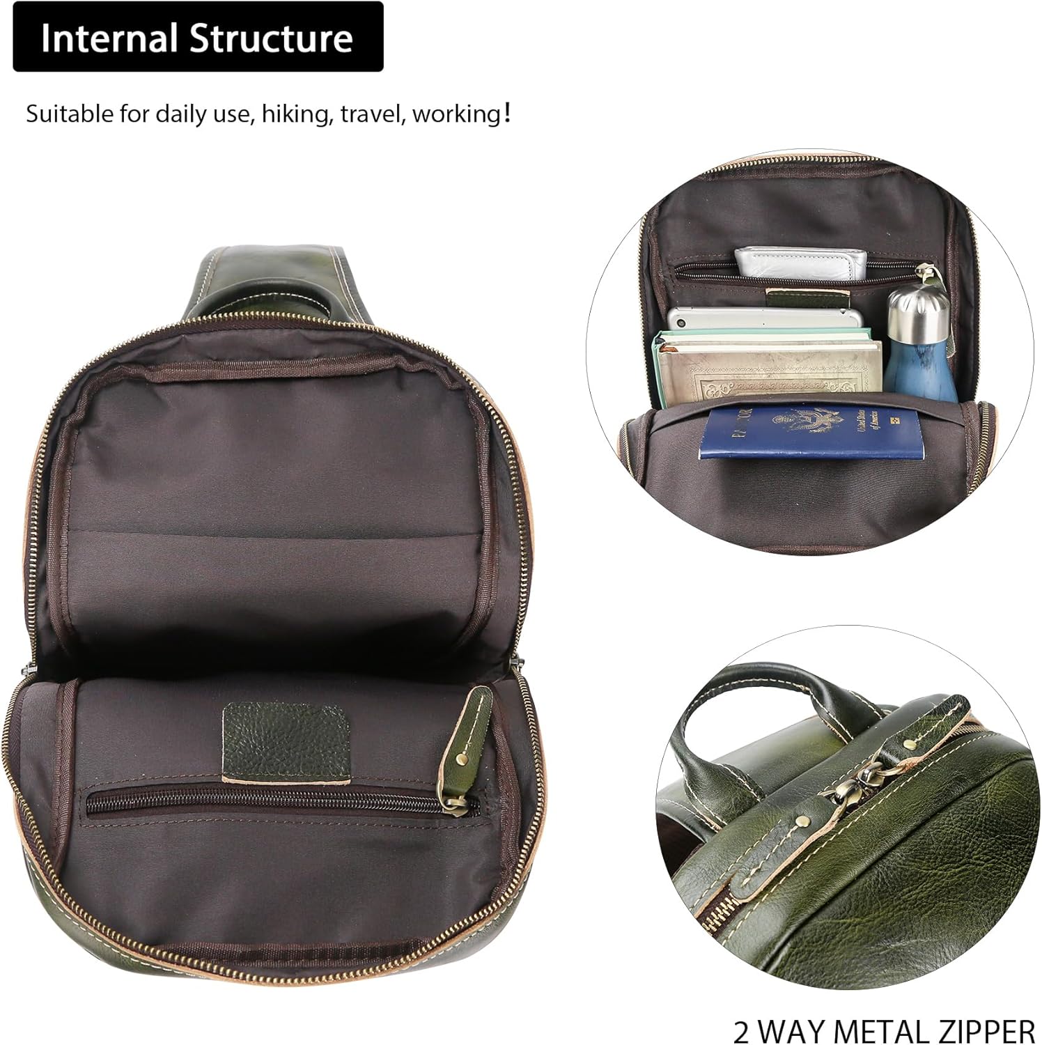 LANNSYNE Full Grain Leather Sling Bag For Men, Crossbody Chest Daypack Fits 10.5" iPad, Men’s Crossbody Bag