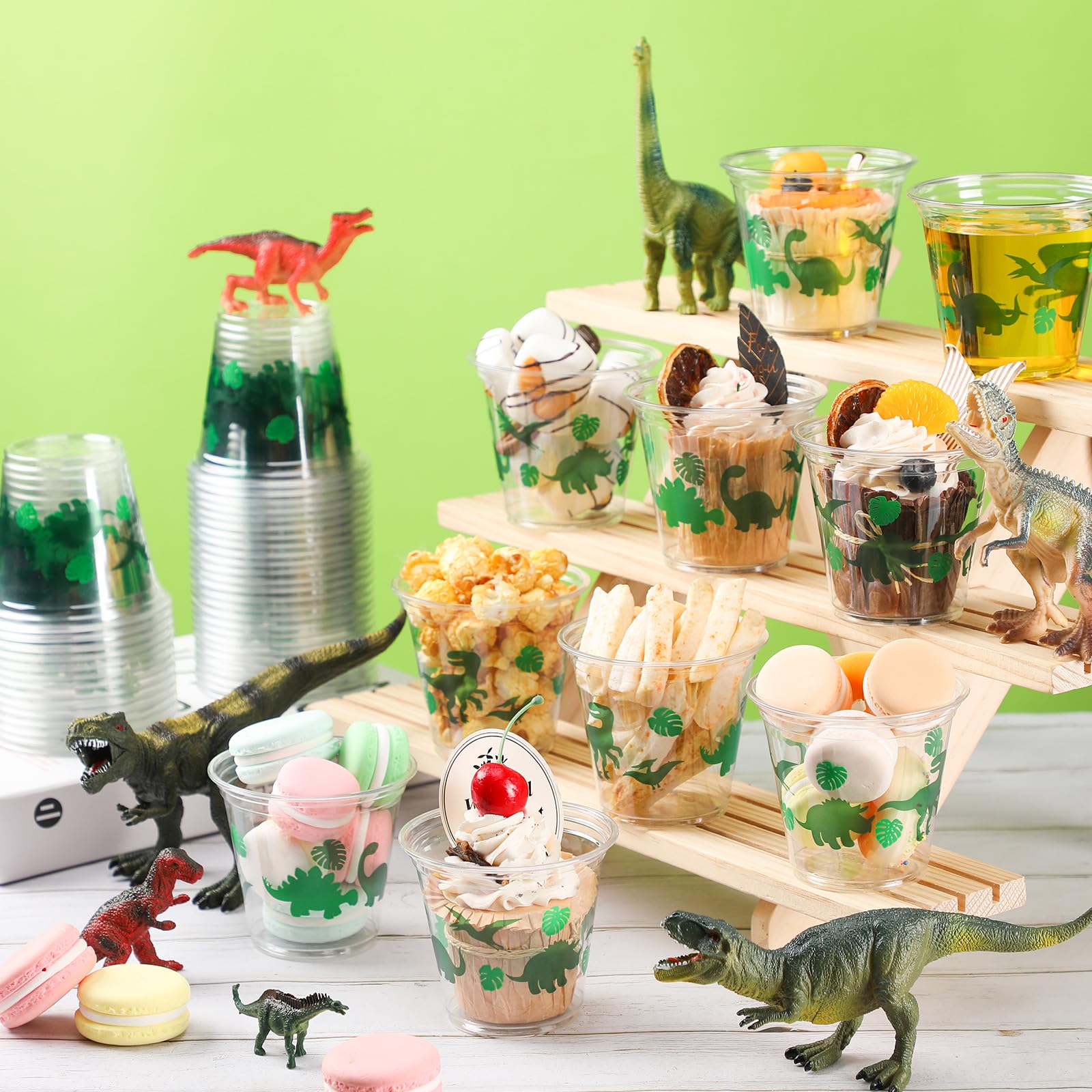 Newtay 50 Pcs 9oz Dinosaur Cup Dinosaur Ice Cream Cups Plastic Disposable Clear Snack Bowls Dessert Bowls for Hot or Cold Soup Sundae Yogurt Supplies(Green)