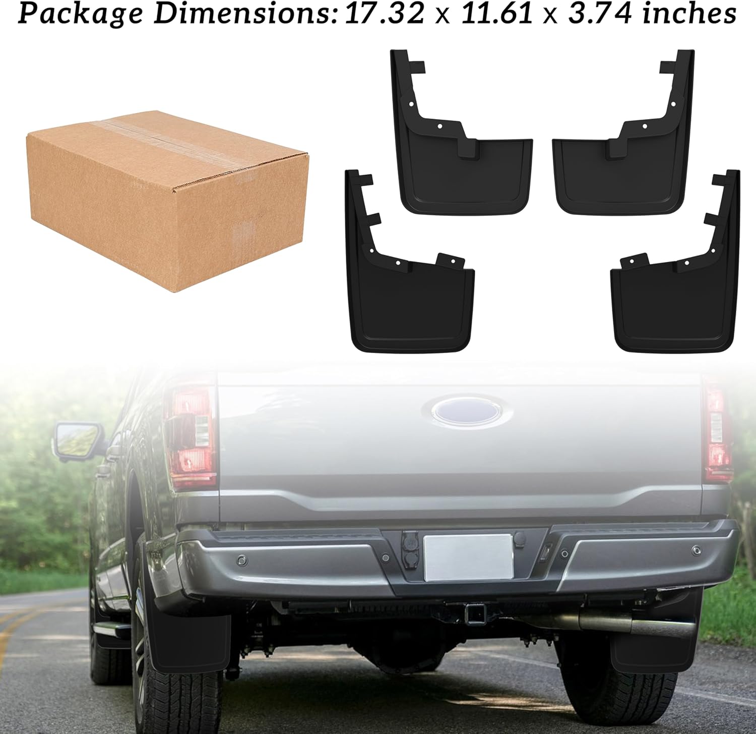KEWISAUTO Fender Flares Guards for Ford F-150 2021-2024, Front & Rear Mud Flaps Splash Guards for 2021-2024 Ford F150 Without OEM Fender Flares Accessories, Replace #ML3Z-16A550-AA #ML3Z-16A550-BA