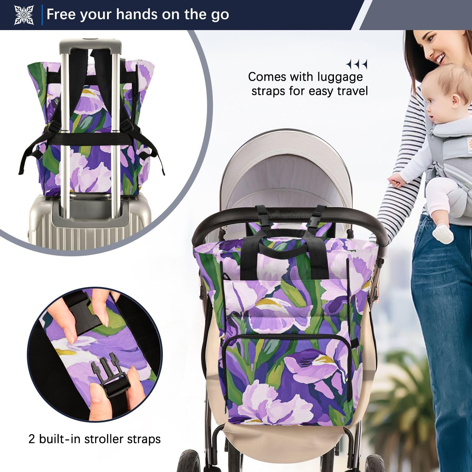 Zaino per pannolini Viola e Bianco Iris Flowers1_1