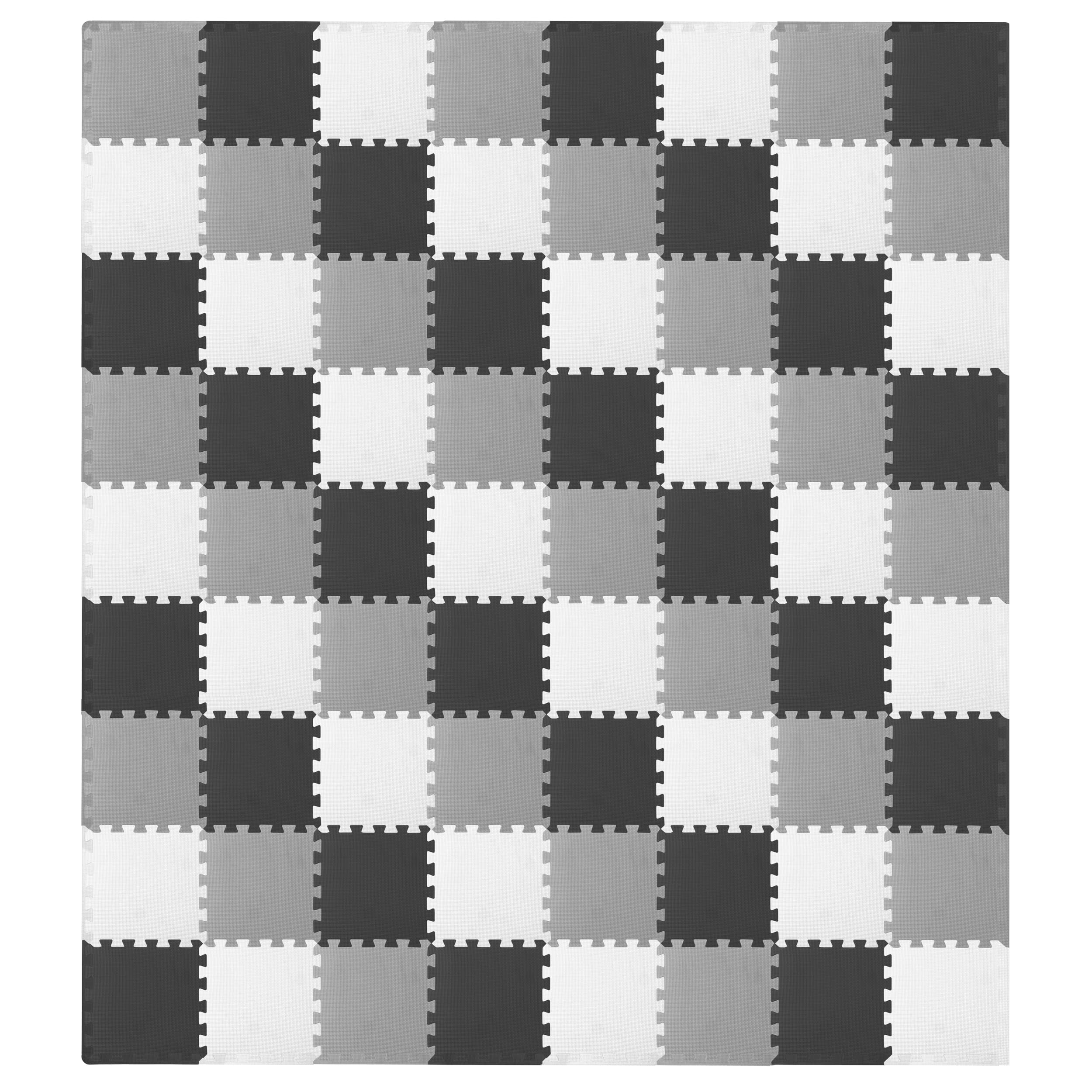 ProSource Baby Play Mat, Soft Foam Floor Tiles for Kids, Interlocking EVA Panels for Playpen Use, Crawling Development Surface, Safe Non-Toxic Toddler Flooring, 72 Tiles, Black/Gray/White